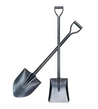 Shovel- is a tool used to dig as well as to move loose, granular materials (like dirt, gravel, grain, or snow) from one spot to another, and. a spade is a tool used for digging straight-edged holes or trenches, slicing and lifting sod, and edging flower beds or lawns.